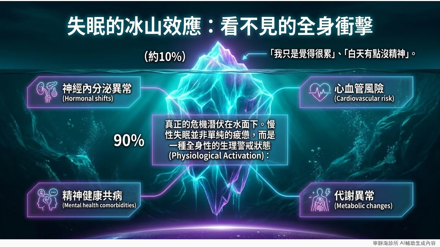 失眠冰山效應：僅10%是疲倦表象，90%是全身性生理警戒