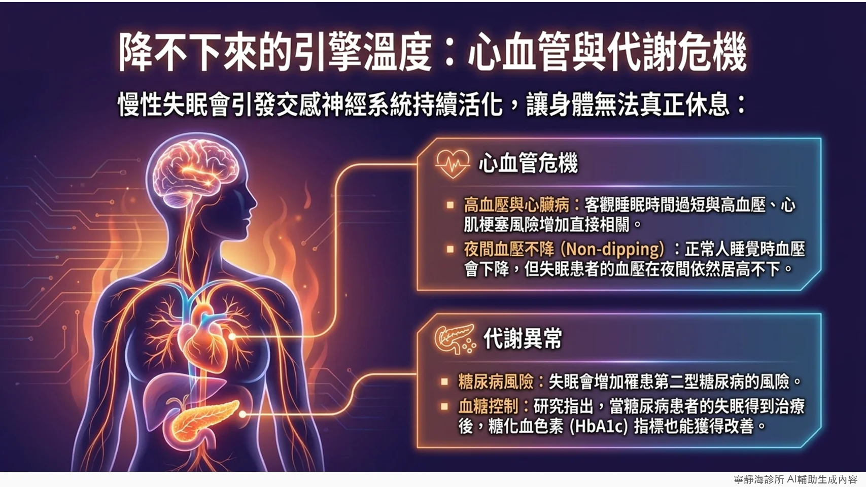 慢性失眠心血管代謝風險：高血壓、心肌梗塞、第二型糖尿病