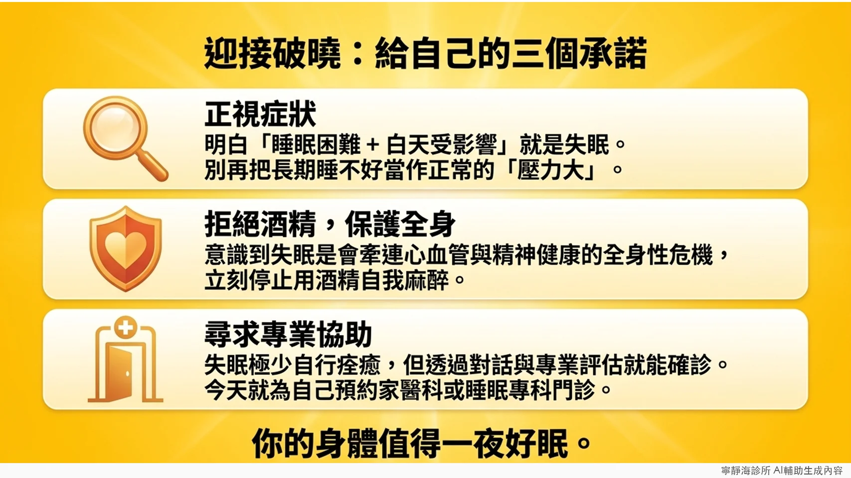 失眠自我檢視三步驟：正視症狀、拒絕酒精、尋求專業協助