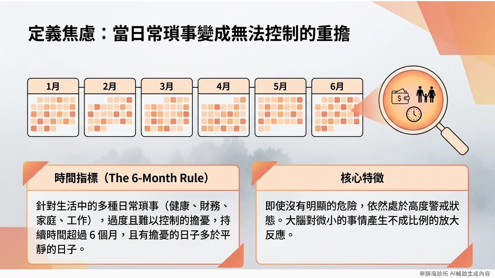 廣泛性焦慮症診斷指標：6個月法則與核心特徵