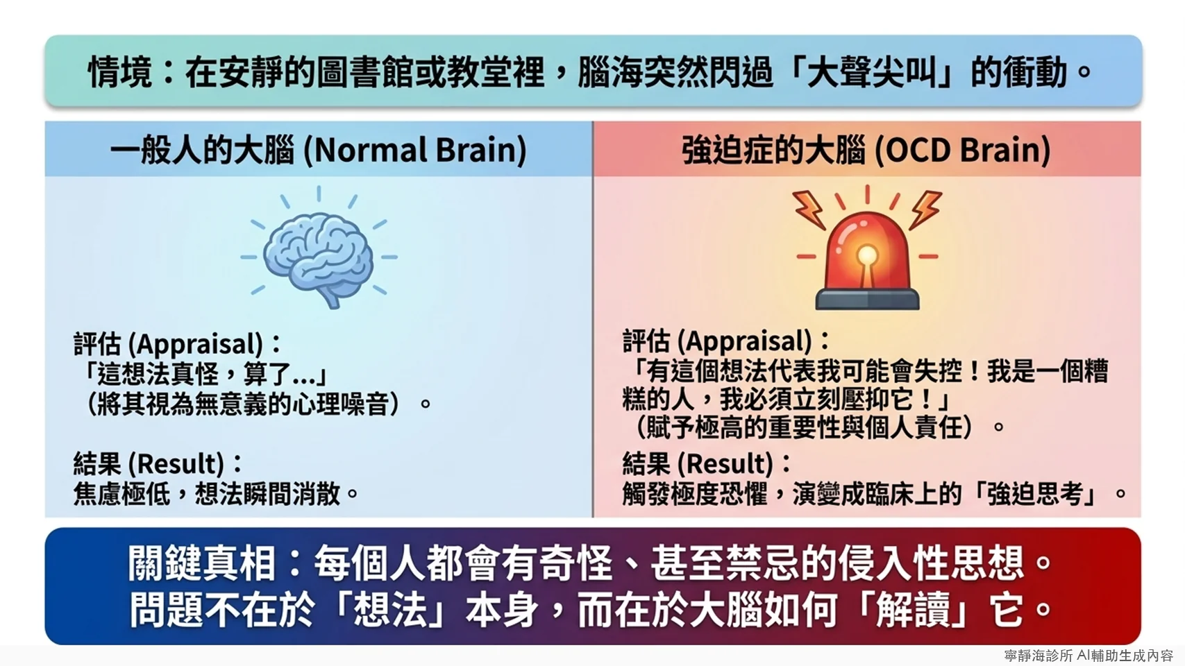 強迫症大腦評估差異：一般人視為無意義念頭，強迫症大腦賦予過度重要性