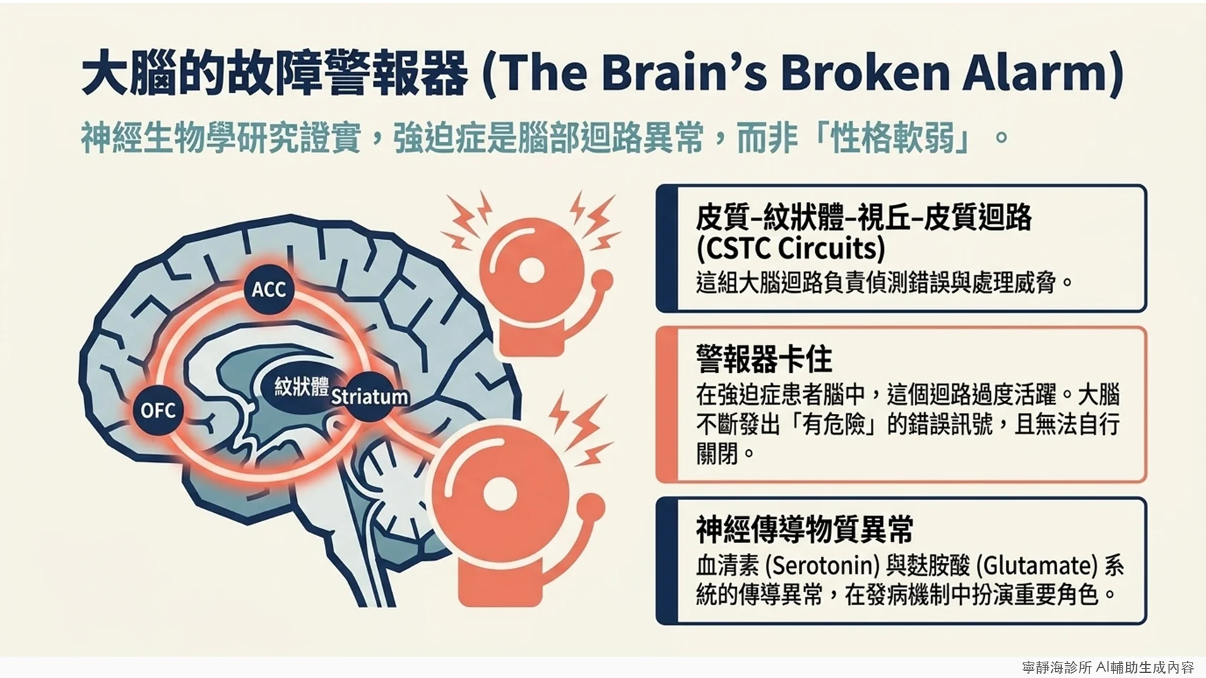 強迫症生物學機轉：皮質-紋狀體-視丘-皮質迴路過度活躍