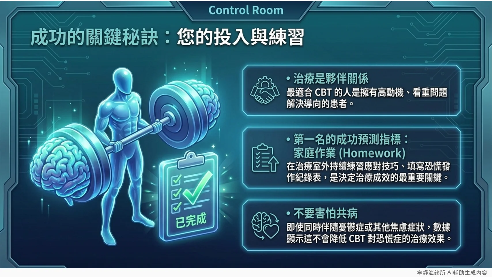 CBT治療成功關鍵:高動機患者、持續完成家庭作業