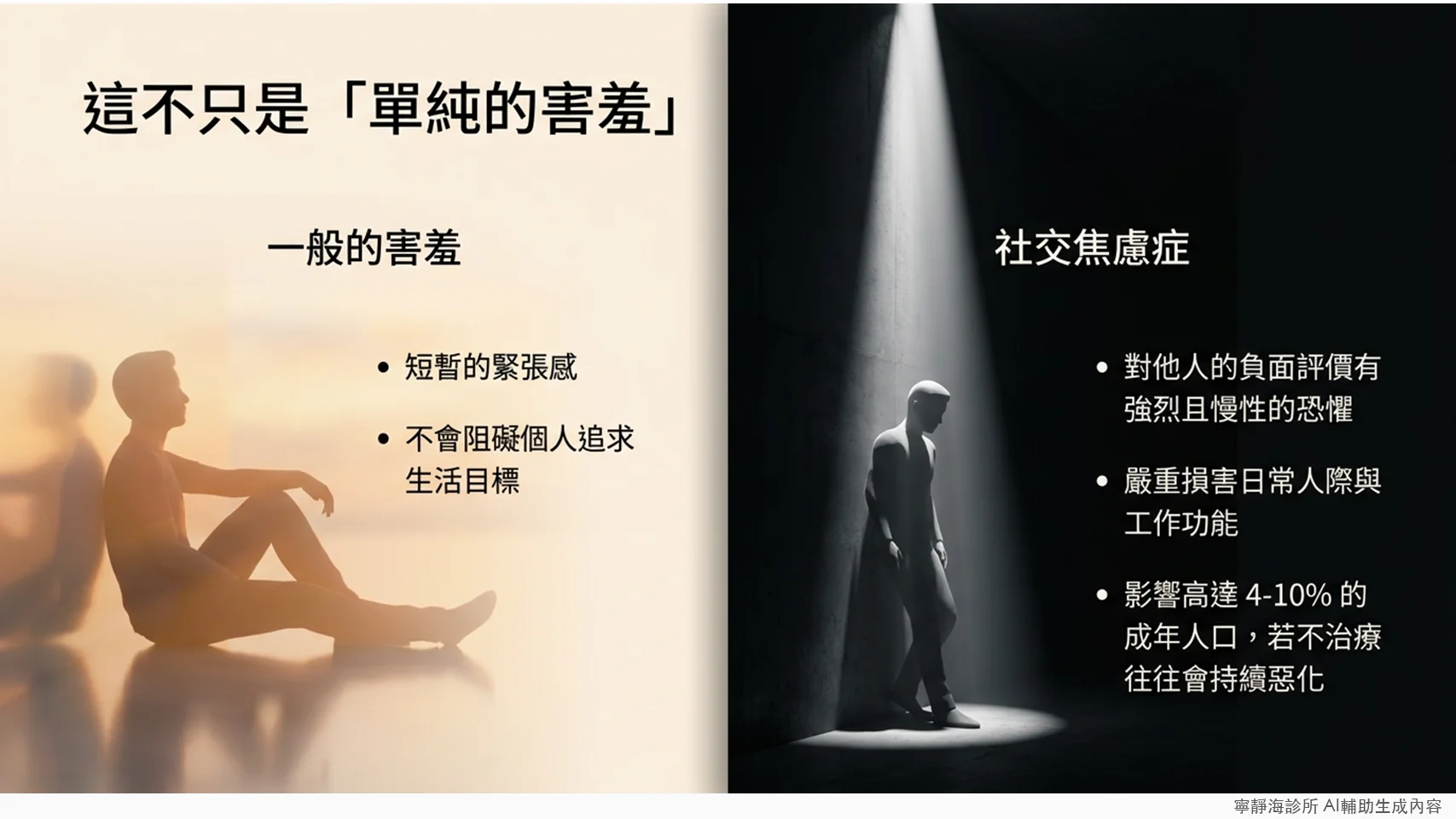 一般害羞與社交焦慮症的差異：社交焦慮症影響4-10%成年人口