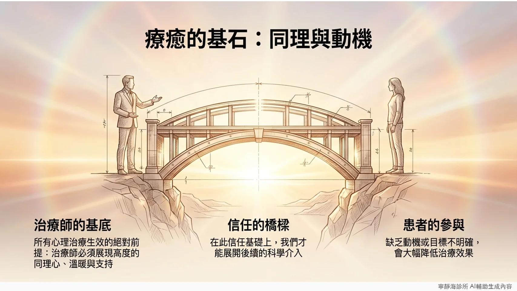 心理治療成功的基礎：治療師同理心、信任關係、患者參與動機