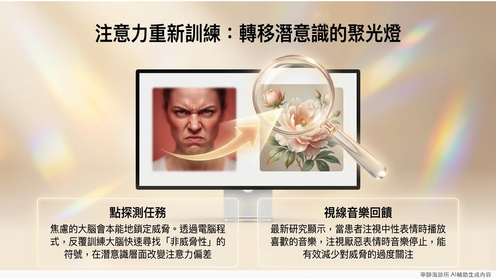 注意力重新訓練：點探測任務與視線音樂回饋，改變大腦對威脅的偏差關注
